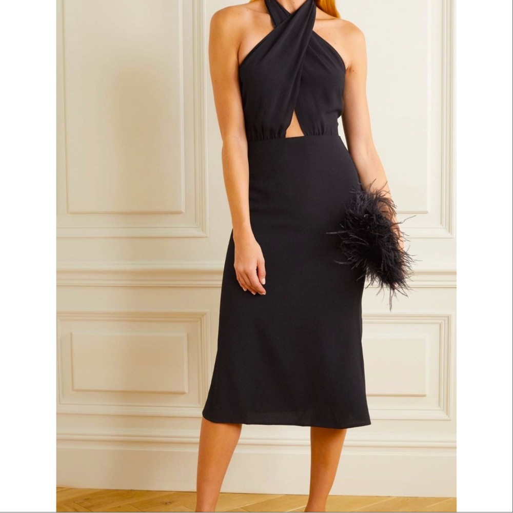 Reformation "Carlie" Halter Midi Dress in Black - NWT